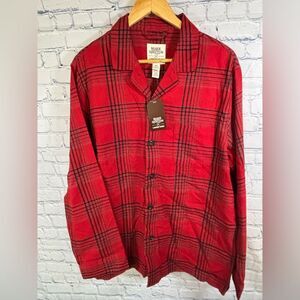 Lands' End Blake Shelton Red Black Collared Pocket Plaid Button Up Pajama Top M